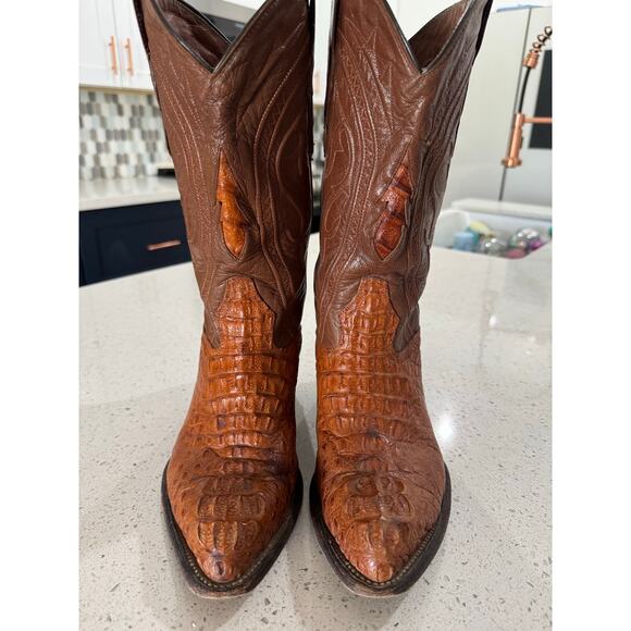 Montana Exotic Caiman Fuscus Skin Leather Men’s Western Boots Size 6 E main image 5